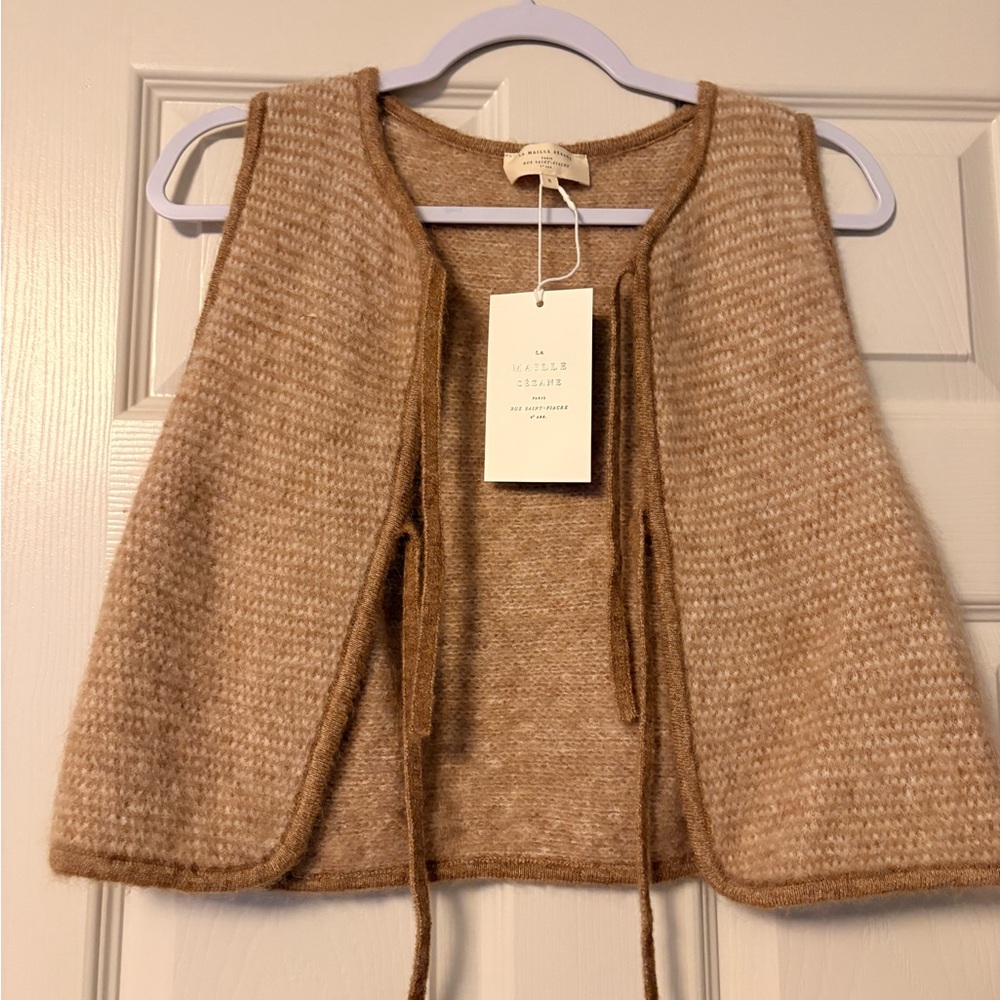 Sézane Wool Mohair Vest Tie Front Brown Knit Sleeveless Layering